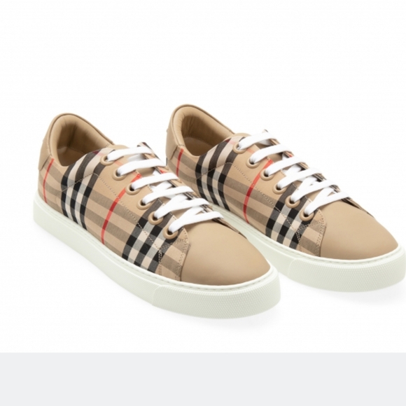 Nwt-Burberry Albridge leather check laceUp Sneaker-Thick WhiteSole-Made In Italy - Picture 9 of 13